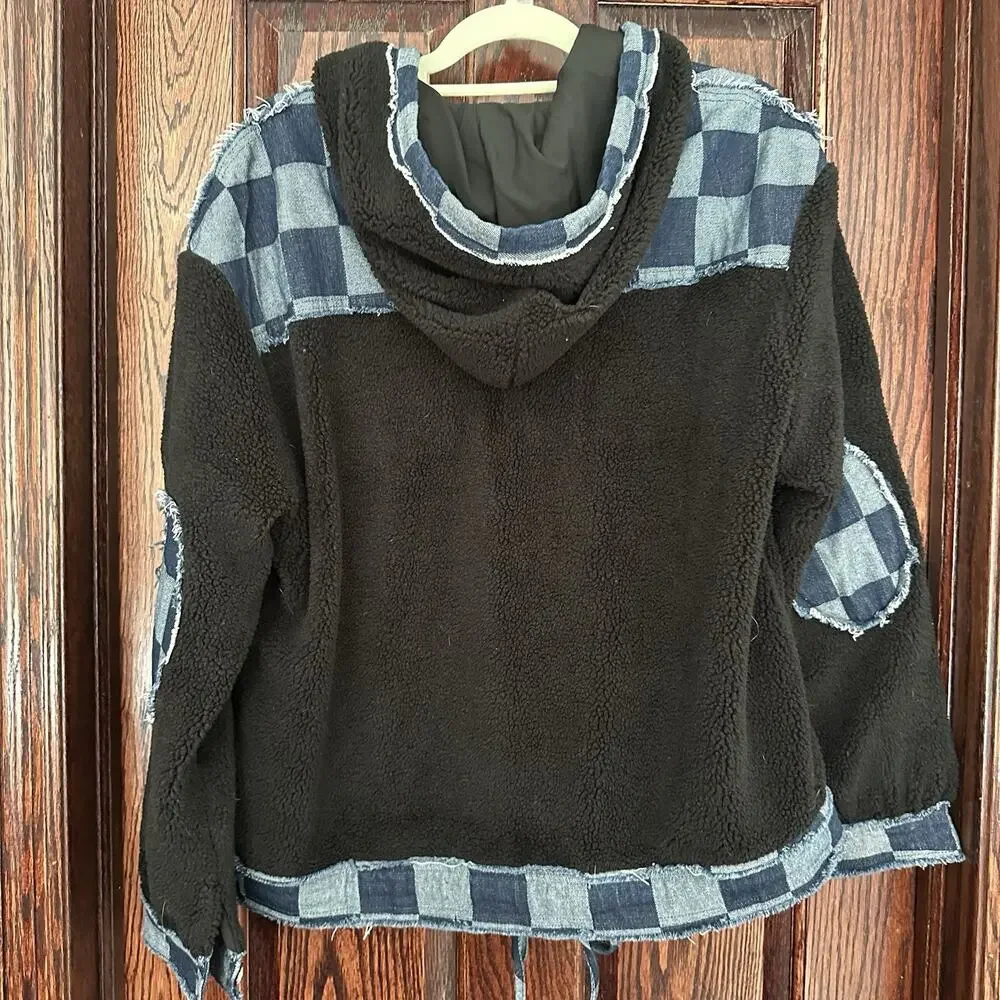 Bibi Jacket Checkered Denim and Sherpa Women's M Blue And Black - Picture 5 of 5